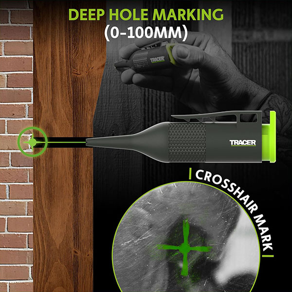 プッシュするだけで最長100mmの深さまでマーキングが可能なスプレー式ディープホールマーキングツール。