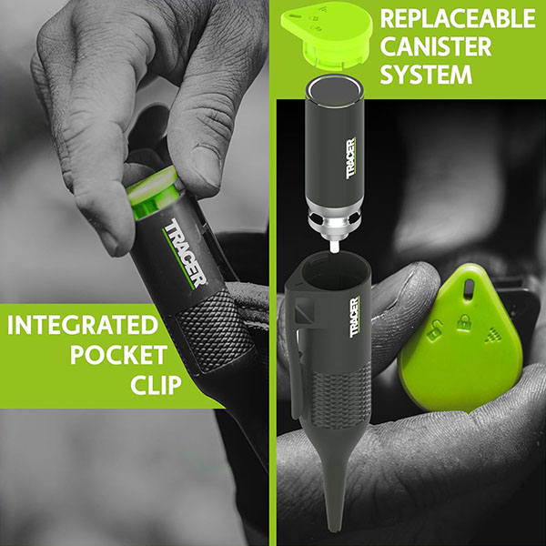 プッシュするだけで最長100mmの深さまでマーキングが可能なスプレー式ディープホールマーキングツール。