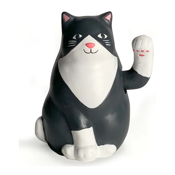 背中のソーラーパネルが太陽に当たると猫が手を振るオブジェ