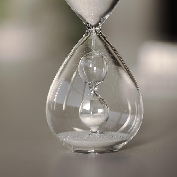 外側の大きなガラスの中に、小さな砂時計が収まっている斬新なデザインです。