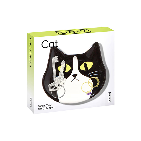 ハチワレ模様のバイカラーキャットをモチーフにした陶器製トレイ。