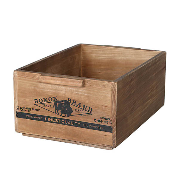 スタッキングできる木製ボックス。