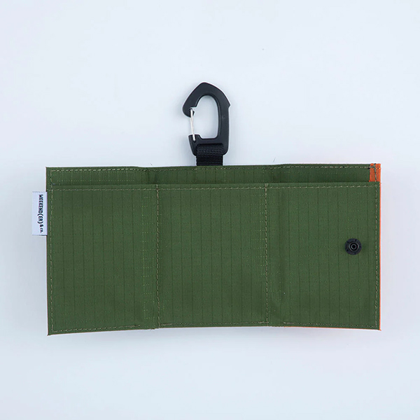 ナイロンリップ素材の三つ折りタイプのcoruriミニ財布。