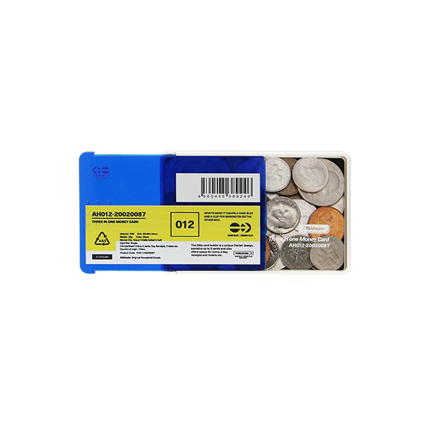 コインケース、カードポケット、マネークリップの3つの機能が備わったミニマルなマネーカード。