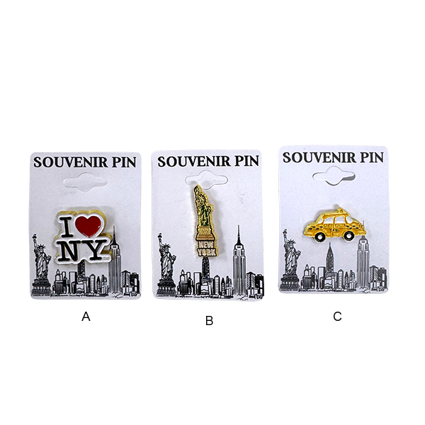 ニューヨークをモチーフとしたピンズ3種。