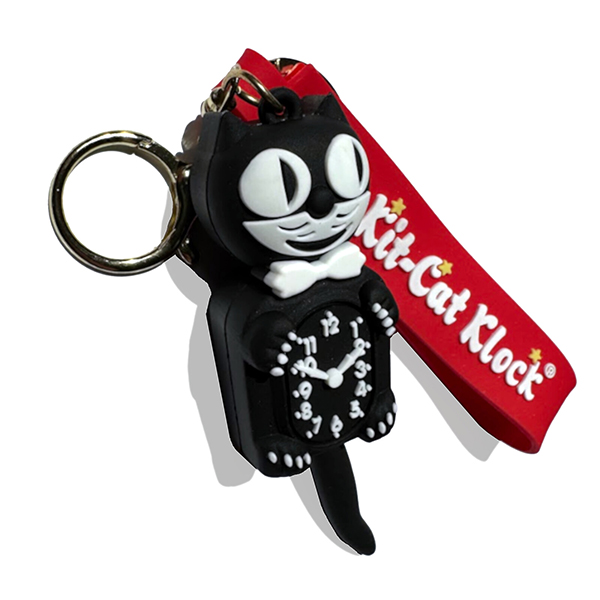 クラシックな黒いキットキャット・クロックを精巧に再現した3Dミニチュアキーチェーン。