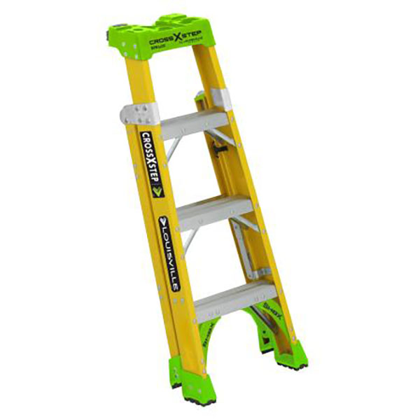 グラスファイバーとアルミステップで構成された脚立