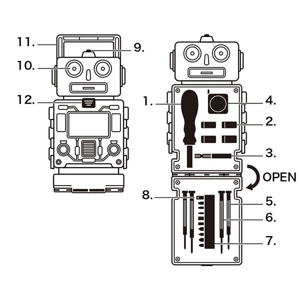 遊び心溢れるロボットデザインの工具セット。