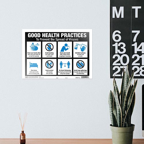 手洗い、消毒、ソーシャルディスタンスなど 感染予防喚起プラスチックサインプレート。