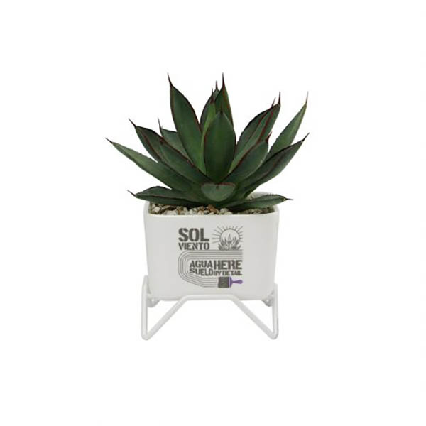 ホワイトワイヤースタンド付属の磁器プランター。