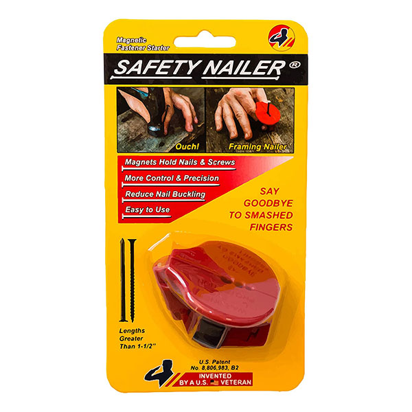 指を保護しながら正確に釘、ネジを打ち込むことができるセーフティネイラー。