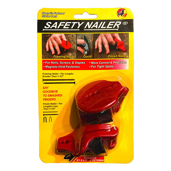 指を保護しながら正確に釘、ネジを打ち込むことができるセーフティネイラー。