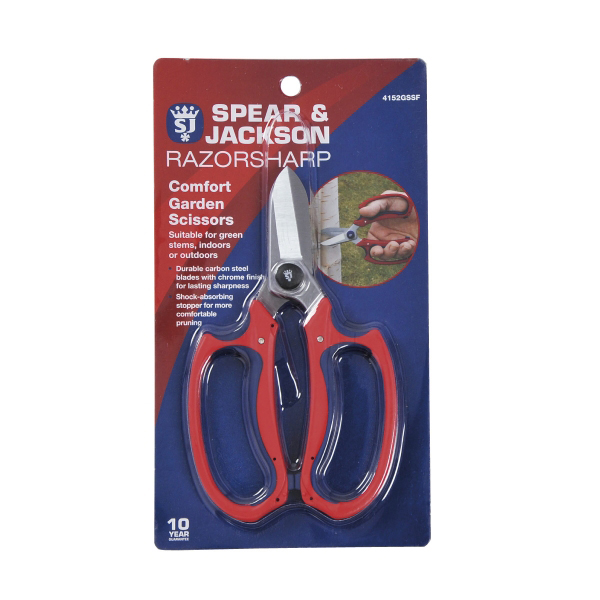 シャープなステンレス刃と、持ちやすいソフトグリップで人気のSJの剪定ハサミ。