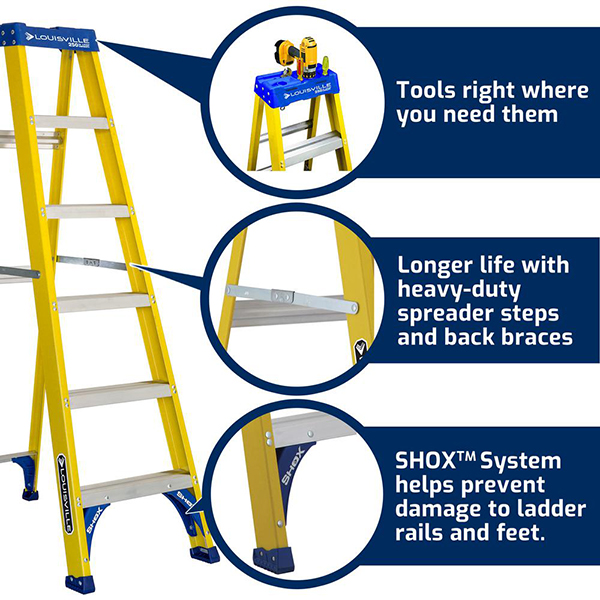 電機絶縁性に優れたグラスファイバーとアルミステップで構成された軽量脚立。