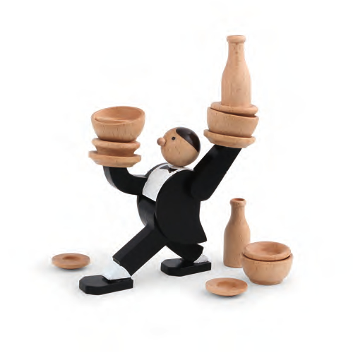 ウェイターがトレイをひっくり返さないように、そーっと食器を乗せて遊ぶスタッキングゲーム。