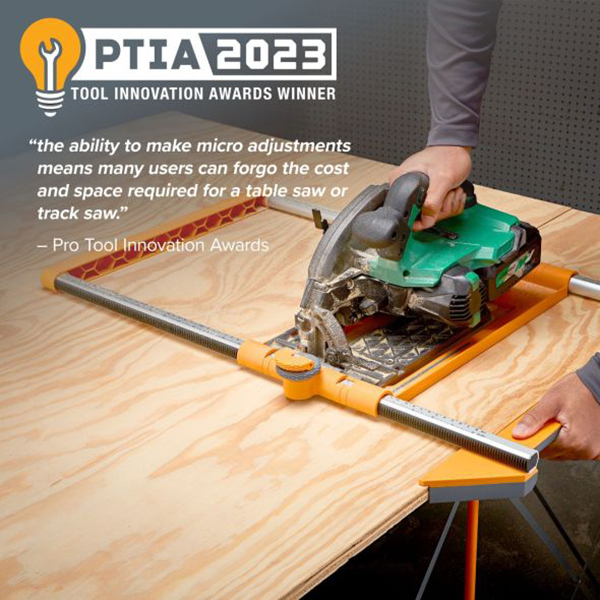 合板などの縁を最大24インチ（60cm）までの幅で素早く簡単に切り落とすことが可能なガイドです