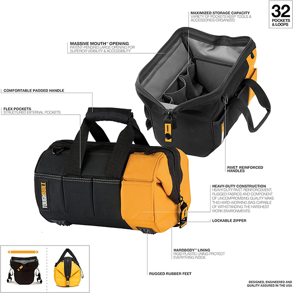 TOUGHBUILTヘビーデューティー仕様ツールバッグ。